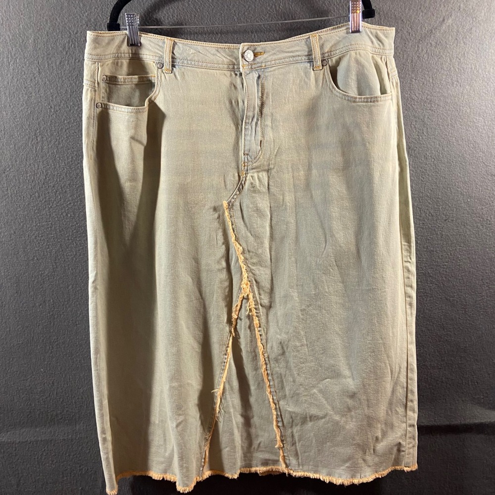 acid wash Denim Skirt 18 Midi western festival coastal cowgirl Frayed Distressed